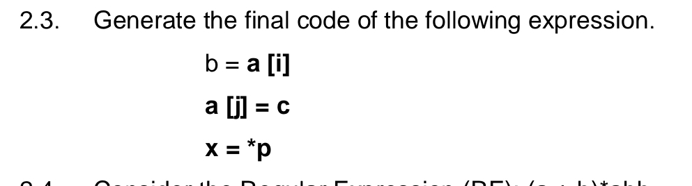 Solved 2.3. ﻿Generate the final code of the following | Chegg.com