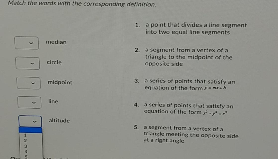 Solved Match the words with the corresponding definition. 1. | Chegg.com