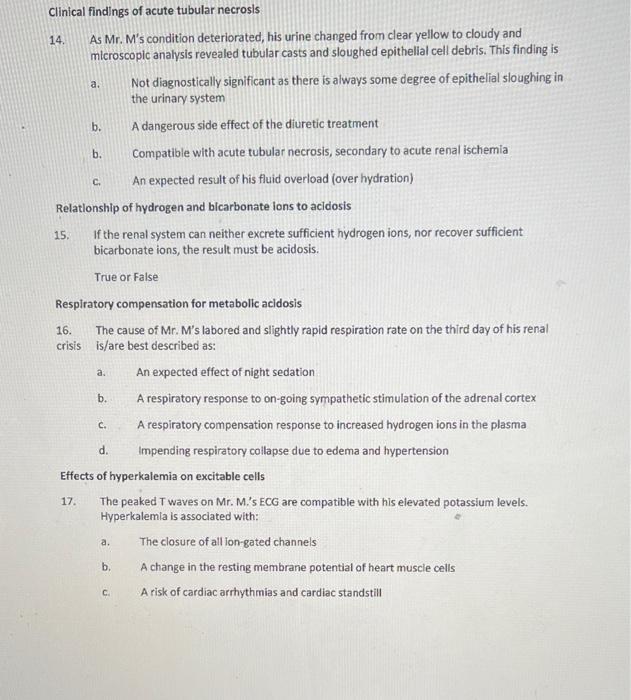 Solved a. Clinical findings of acute tubular necrosis 14. As | Chegg.com