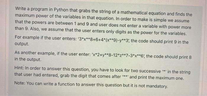 Solved Write a program in Python that grabs the string of a | Chegg.com