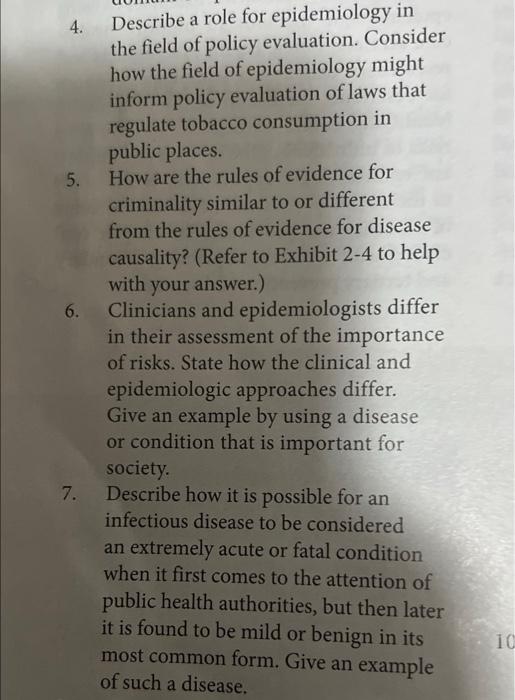 Solved 4. Describe a role for epidemiology in the field of | Chegg.com