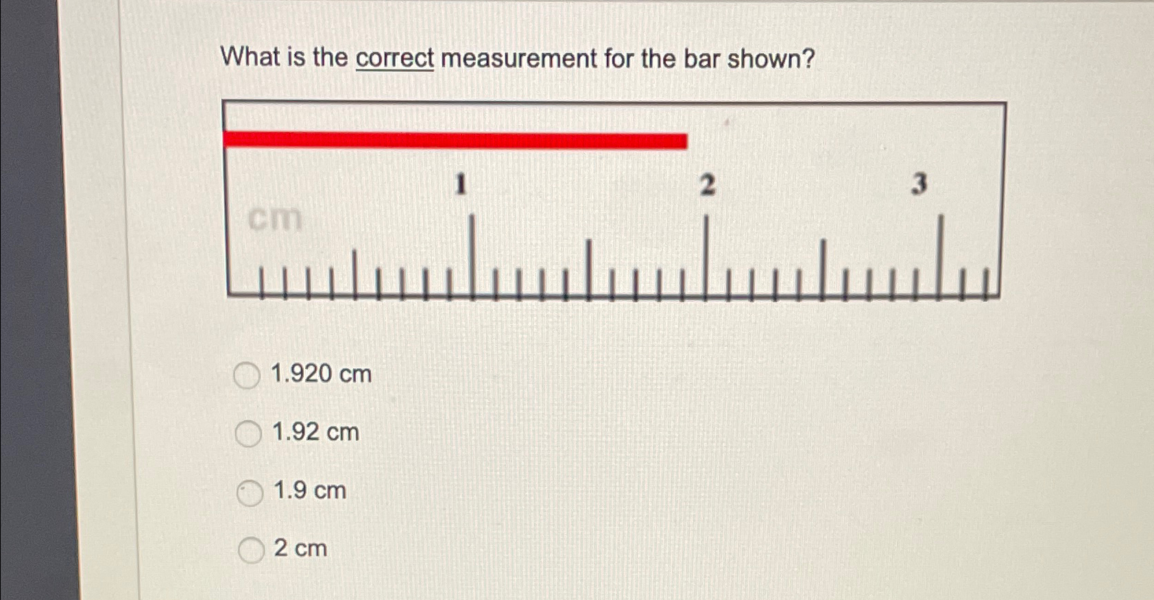 Solved What is the correct measurement for the bar | Chegg.com