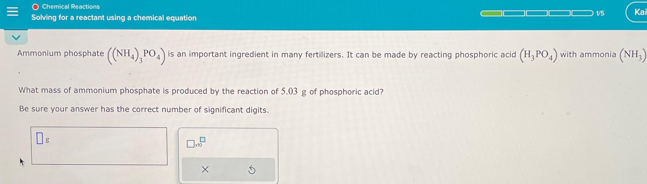 Solved Chemical ReactionsSolving for a reactant using a | Chegg.com