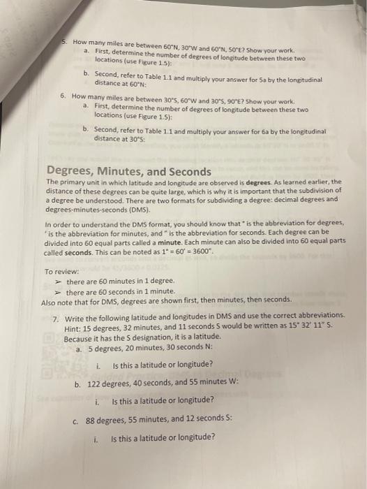 Solved 5 How Many Miles Are Between 50 N 30 W And 60 N Chegg Com
