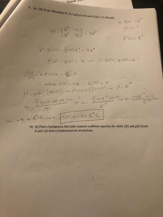 Solved March 3 A 10 If The Wronakian W Of F Andgis 4e Chegg Com