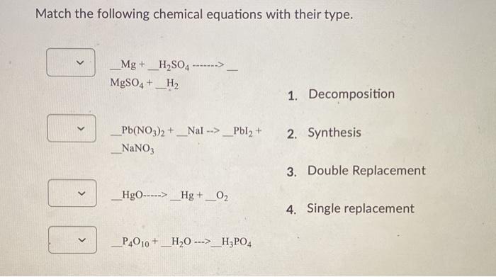 Solved Match the following chemical equations with their | Chegg.com