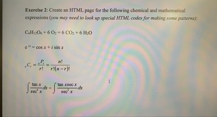 Solved Exercise 2: Create An HTML Page For The Following | Chegg.com