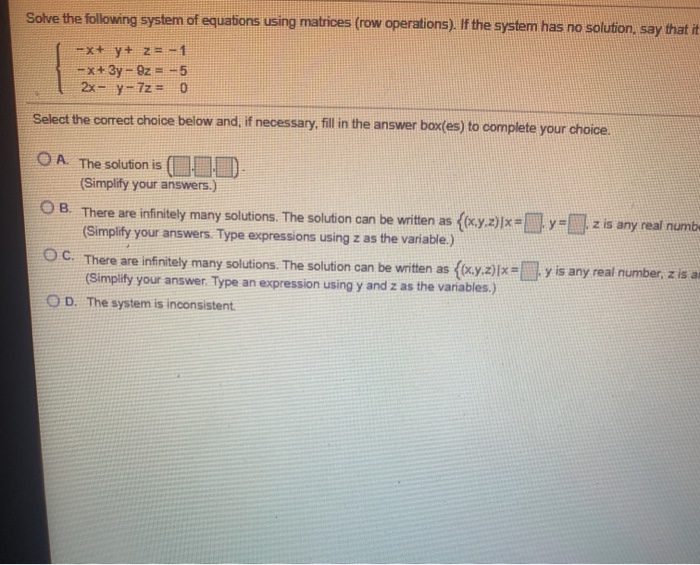 Solved Solve the following system of equations using | Chegg.com
