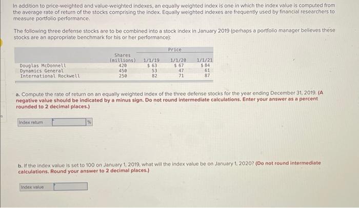 Solved In addition to price weighted and value weighted Chegg com