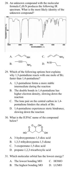 Solved 28. An unknown compound with the molecular formula | Chegg.com