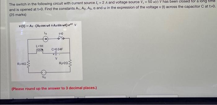 Solved The switch in the following circuit with current Chegg