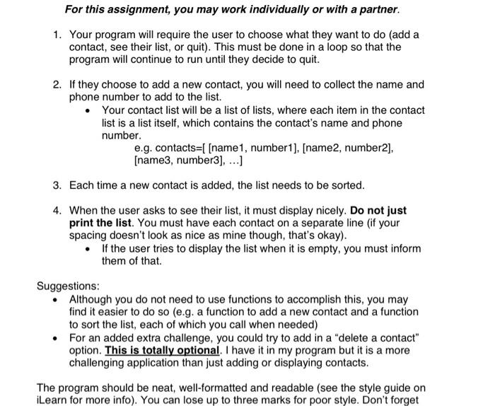 Solved For this assignment, you may work individually or | Chegg.com