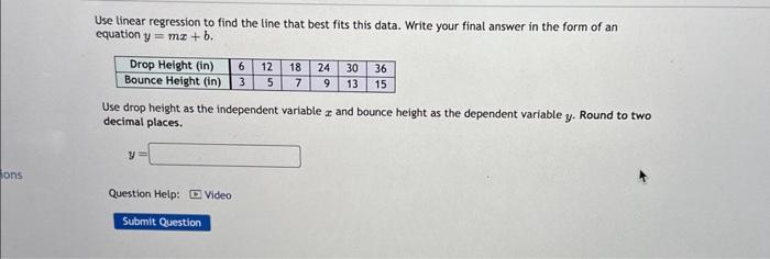 Solved Use linear regression to find the line that best fits | Chegg.com