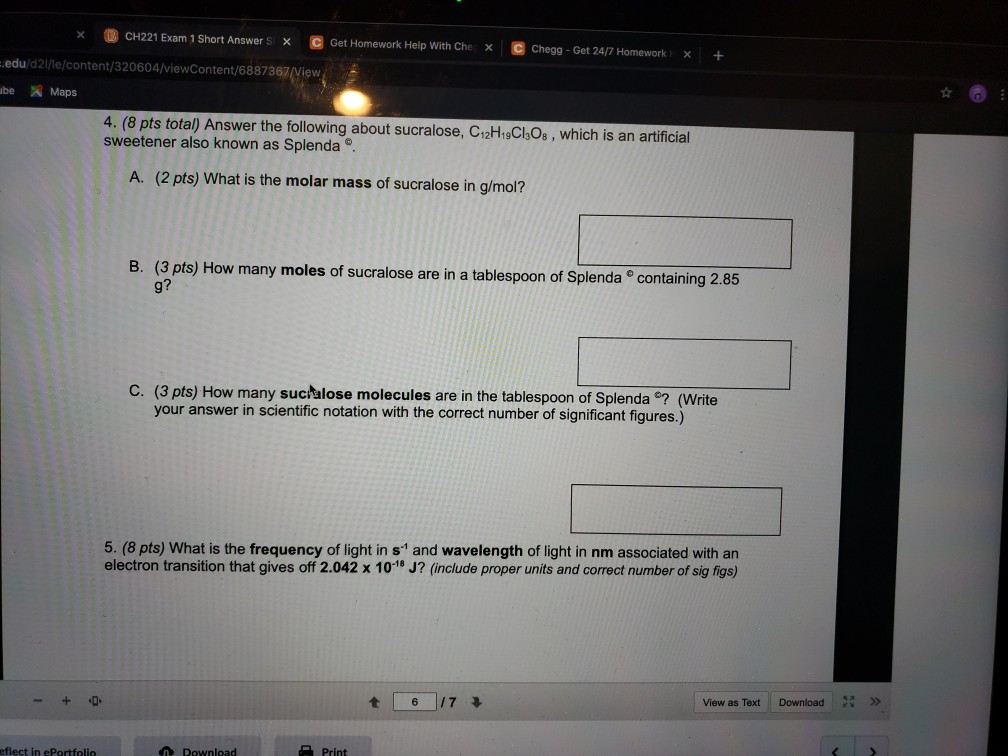 X Ch221 Exam 1 Short Answer Sx C Get Homework He Chegg Com