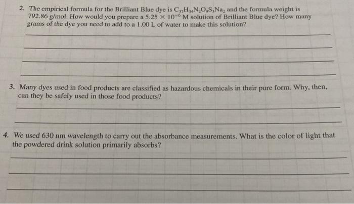 2 The Empirical Formula For The Brilliant Blue Dye Chegg Com