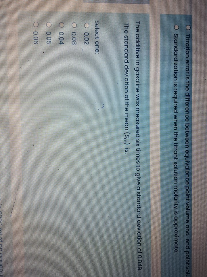 Solved O Titration error is the difference between