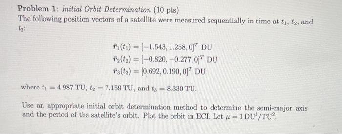 Solved Problem 1: Initial Orbit Determination (10 pts) The | Chegg.com