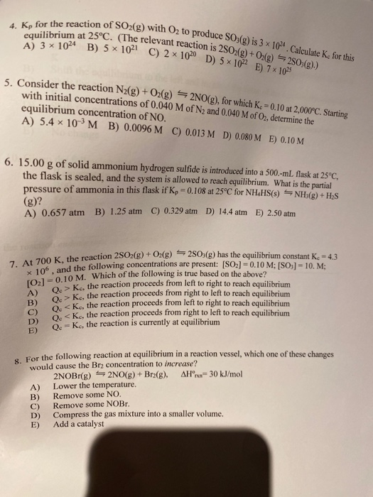 Solved 4 Kp For The Reaction Of So 0 Action Of So2 G Chegg Com