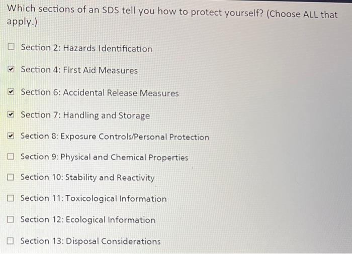 Solved Which sections of an SDS tell you how to protect