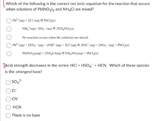 Solved Which of the following is the correct net ionic | Chegg.com