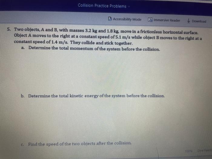 Solved Collision Practice Problems B Accessibility Mode PS | Chegg.com