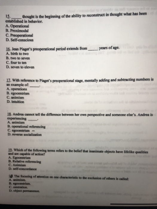 Solved 15. thought is the beginning of the ability to Chegg