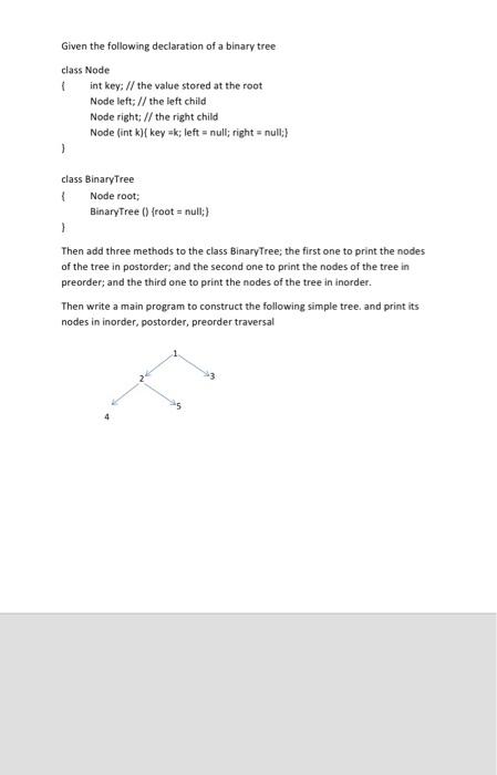 Solved Given the following declaration of a binary tree | Chegg.com