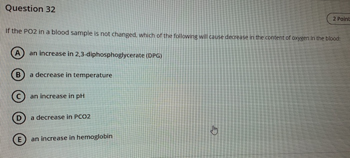 Solved Question 32 2 Point If the PO2 in a blood sample is | Chegg.com