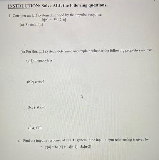 Solved INSTRUCTION: Solve ALL The Following Questions. 1. | Chegg.com