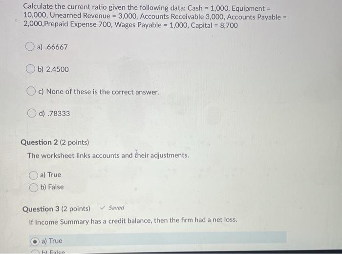 Solved Calculate the current ratio given the following data: | Chegg.com