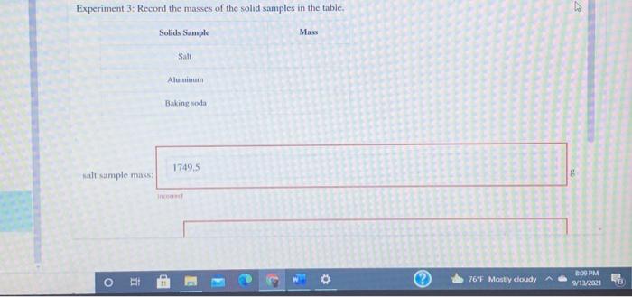 experiment 3 record the following masses