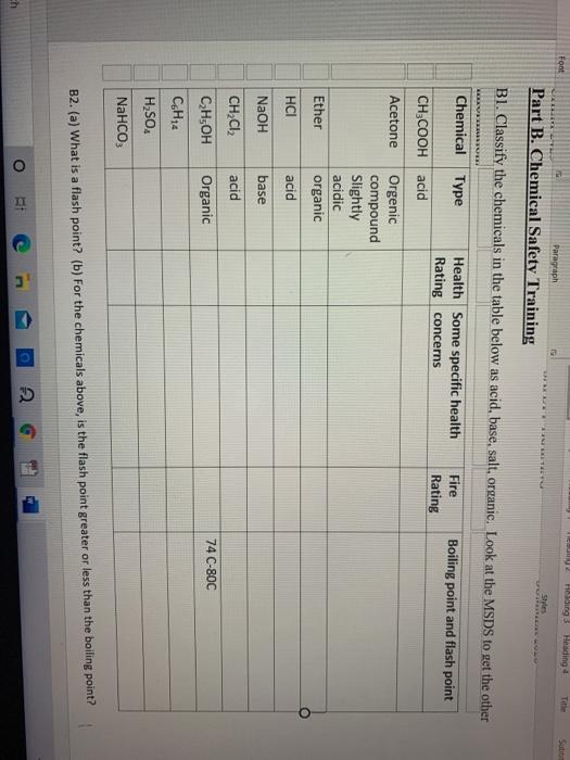 Solved BE Part B. Chemical Safety Training B1. Classify The | Chegg.com