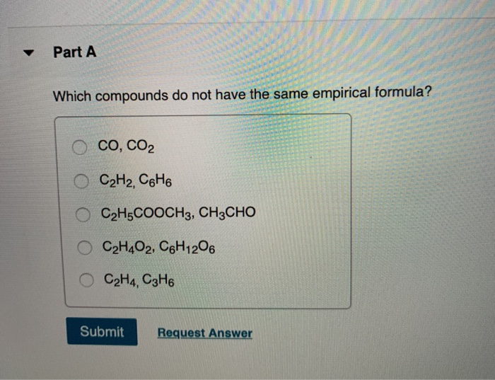 Solved Part A Which compounds do not have the same empirical