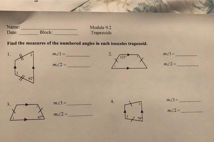Solved Name: Date: Block: Module 9.2 Trapezoids Find the | Chegg.com