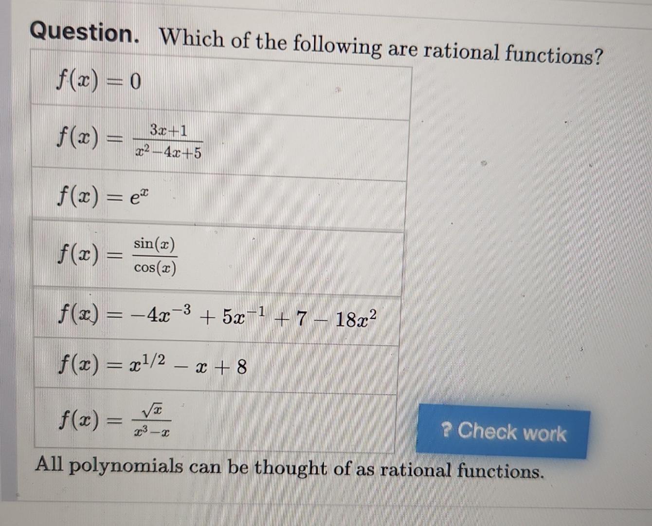Solved Question. Which of the following are rational | Chegg.com
