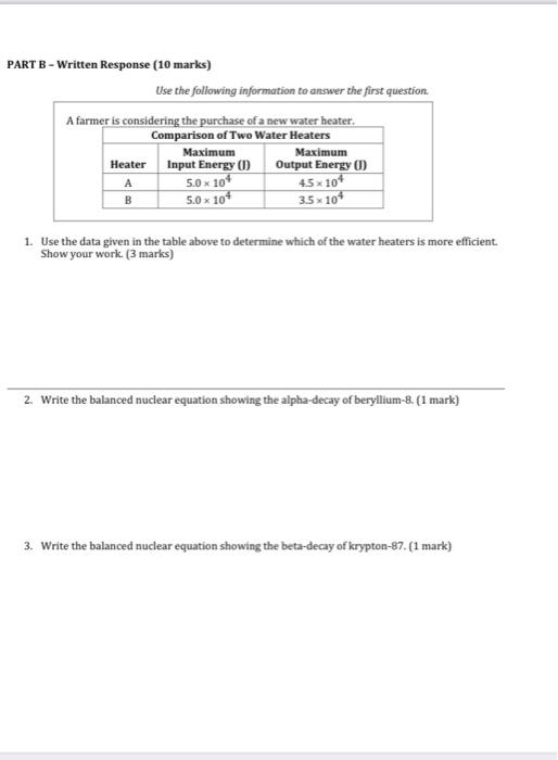 Solved PART B - Written Response (10 marks) Use the | Chegg.com