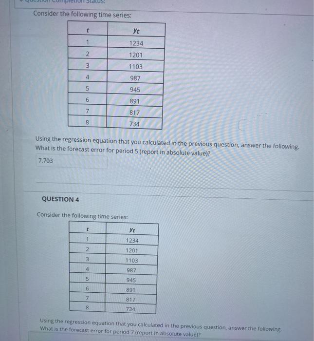 Solved Consider the following time series: t Yt 1 1234 2 | Chegg.com