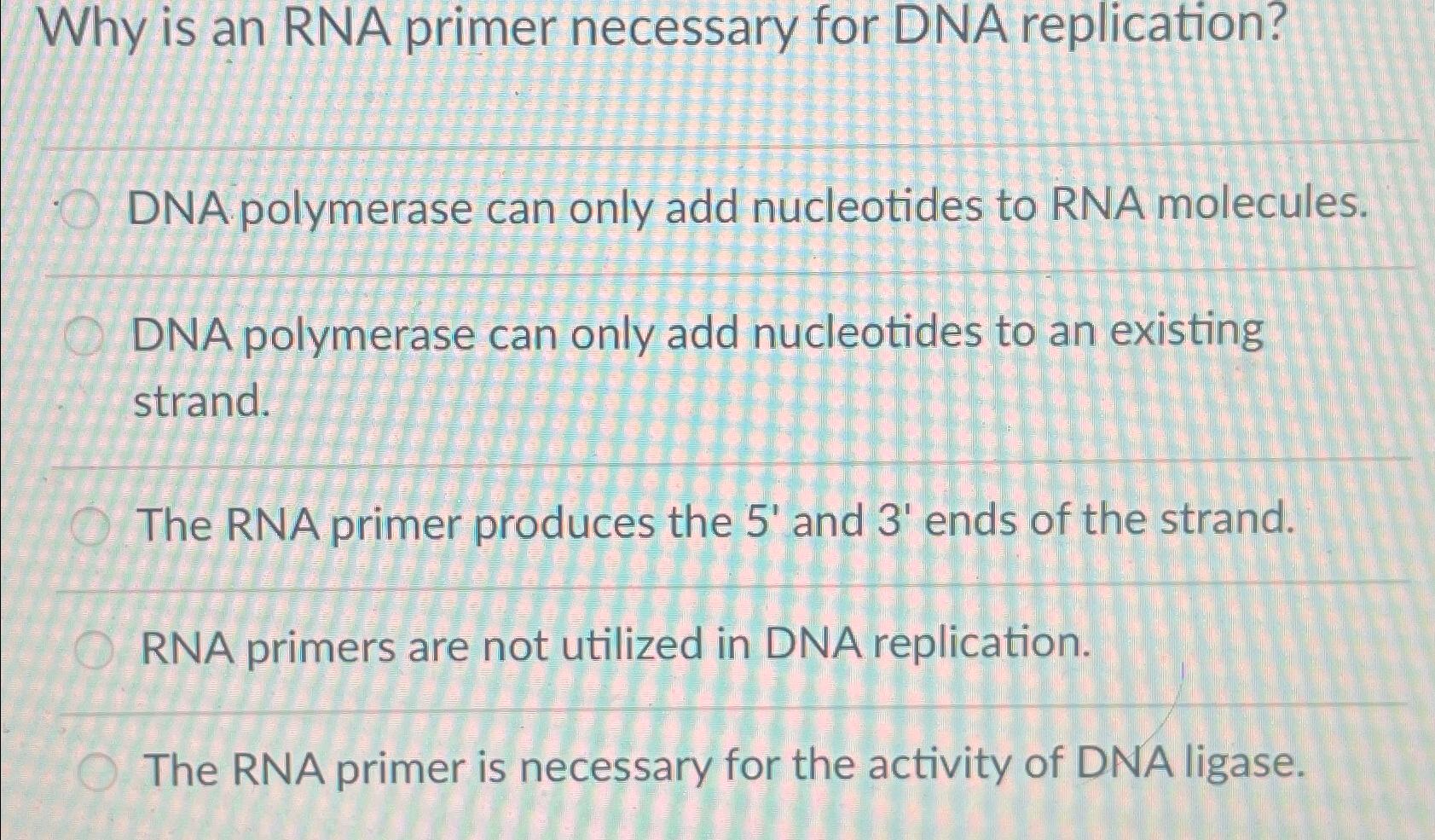 Solved Why is an RNA primer necessary for DNA | Chegg.com