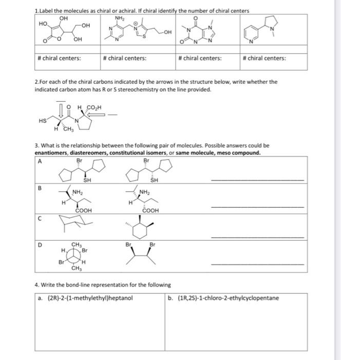 Solved 2. For each of the chiral carbons indicated by the | Chegg.com