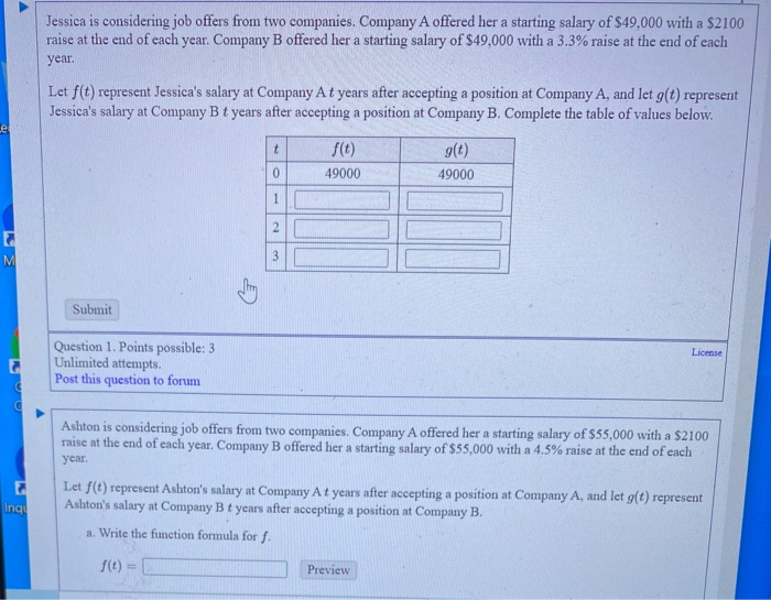 Solved Jessica Is Considering Job Offers From Two Companies. | Chegg.com