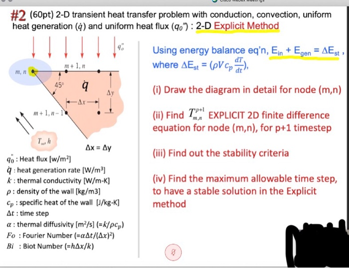 #2 (60pt) 2-D transient heat transfer problem with | Chegg.com