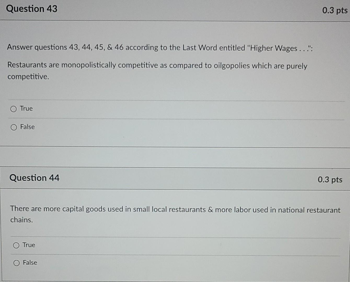 Solved Question 43 0.3 pts Answer questions 43, 44, 45, & 46 | Chegg.com