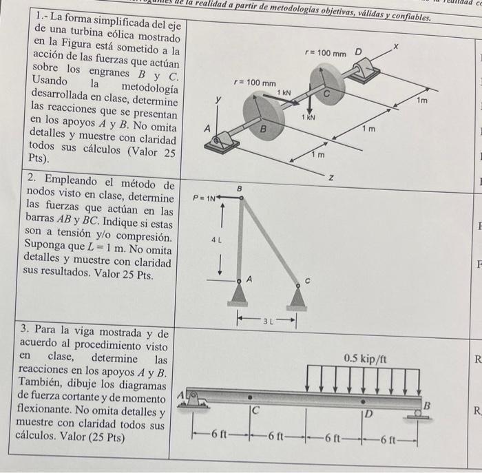 2. Empleando el método de nodos visto en clase, determine las fuerzas que actúan en las barras \( A B \) y \( B C \). Indique