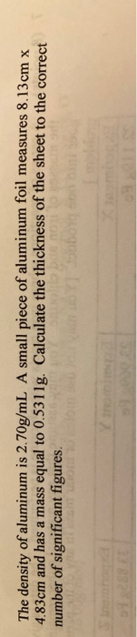 Solved The Density Of Aluminum Is 2.70g Ml A Small Piece Of 