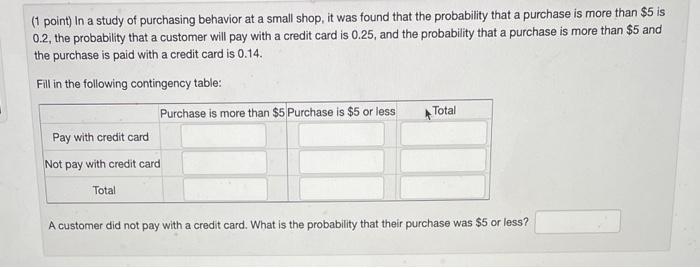 Solved (1 Point) In A Study Of Purchasing Behavior At A | Chegg.com