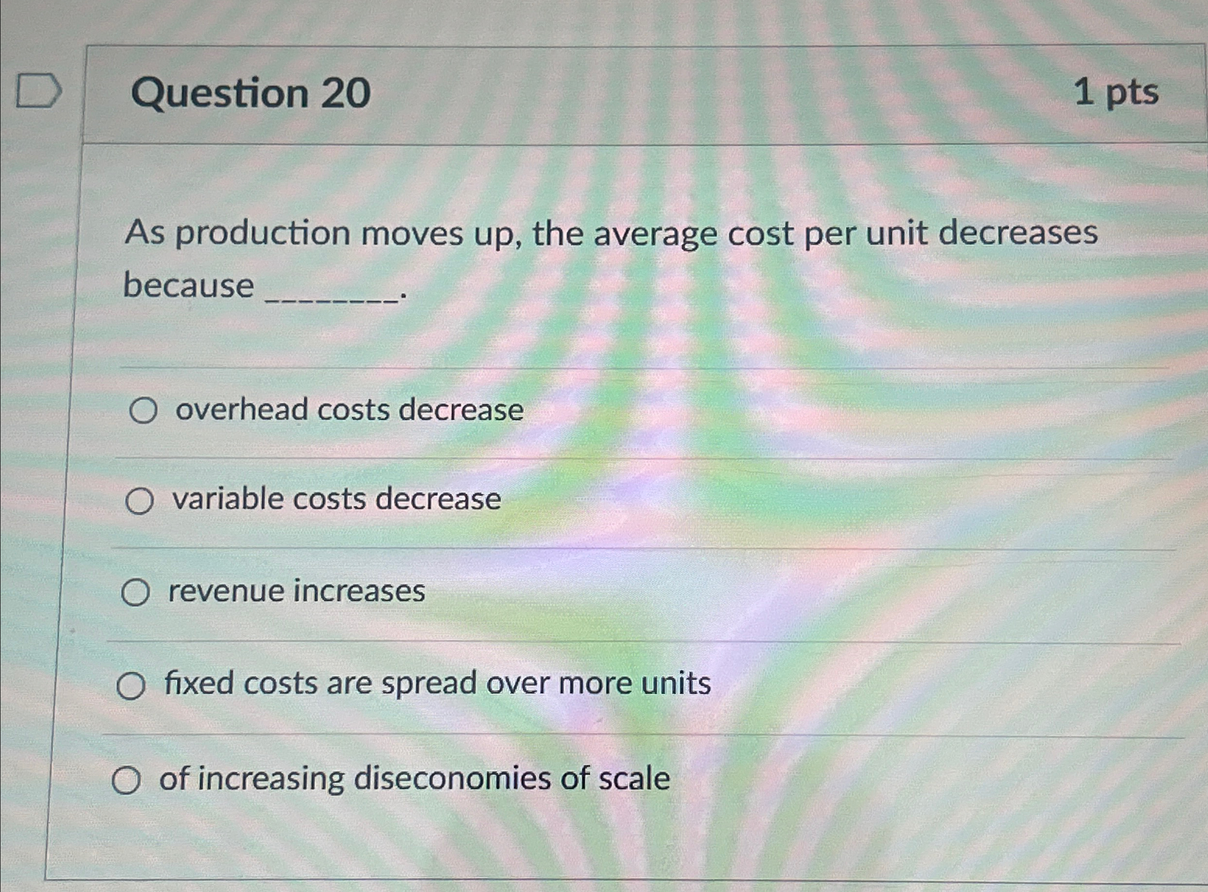 Solved Question 201 ﻿ptsAs production moves up, ﻿the average | Chegg.com