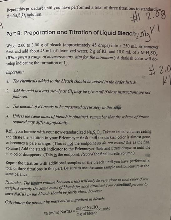 EXPERIMENT 18 Determination of Bleach A Redox