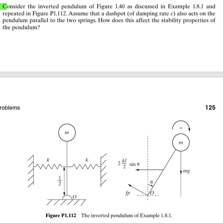 Consider the inverted pendulum of Figure 1.40 ﻿as | Chegg.com