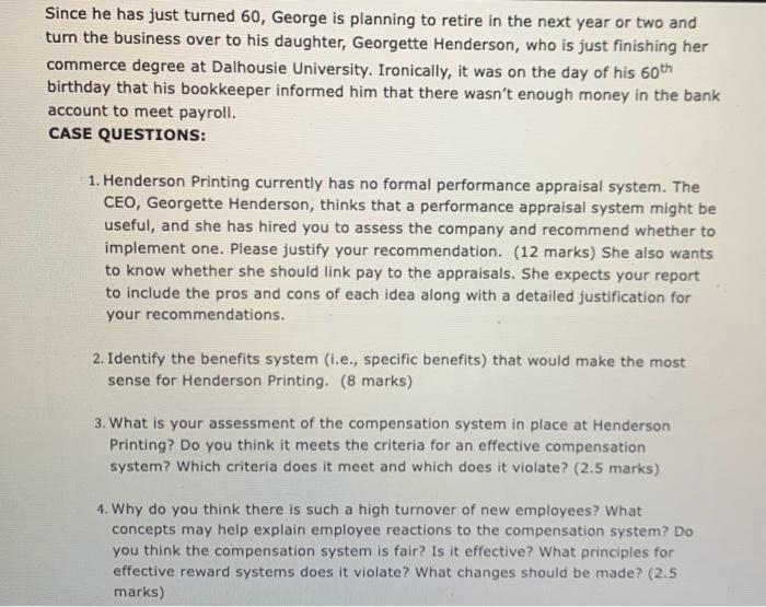 Solved CASE STUDY Henderson Printing Henderson Printing is