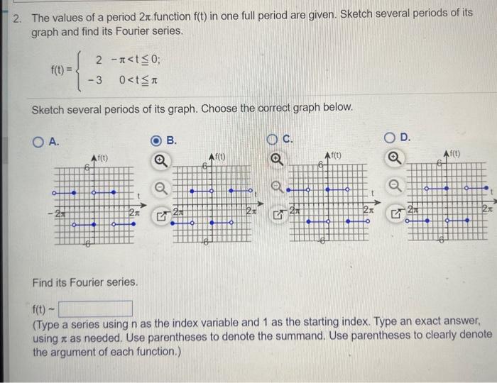 Solved The values of a period 2π function f(t) in one full | Chegg.com